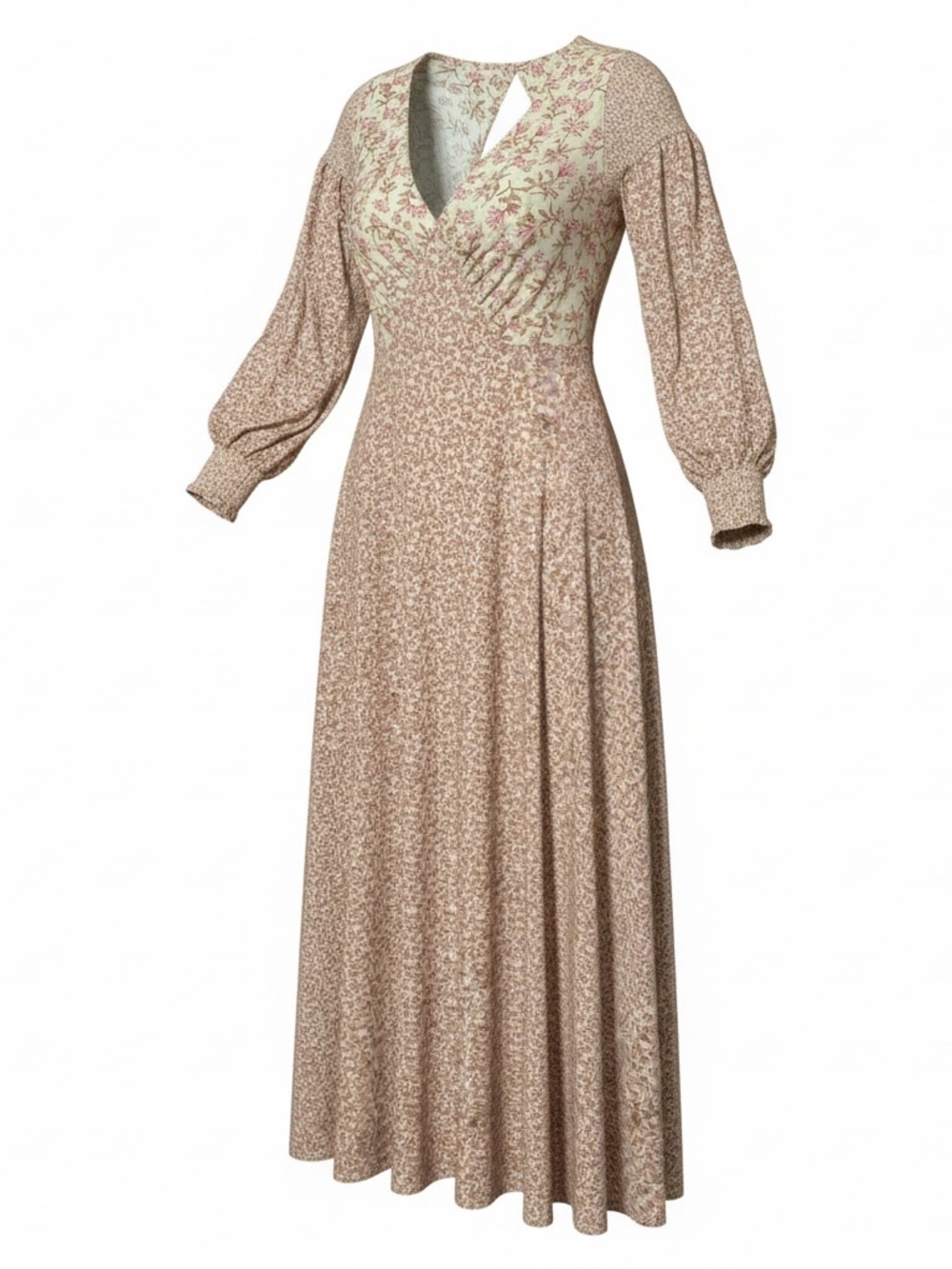 Free People Beige Floral Wrap Maxi Dress